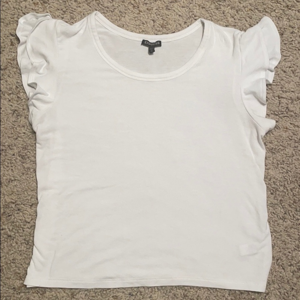 Express Women's Scoop-neck White Ruffle Sleeve Top